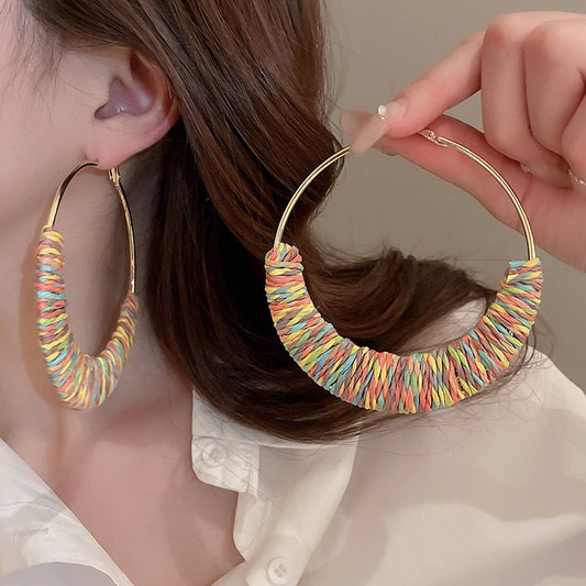 WOVEN GRASS VINE RING BOHEMIAN RETRO EARRINGS_CWAJE2057