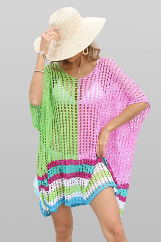 CWTBLS0760_SEXY CUT-OUT BAT-SLEEVE BEACH SMOCK