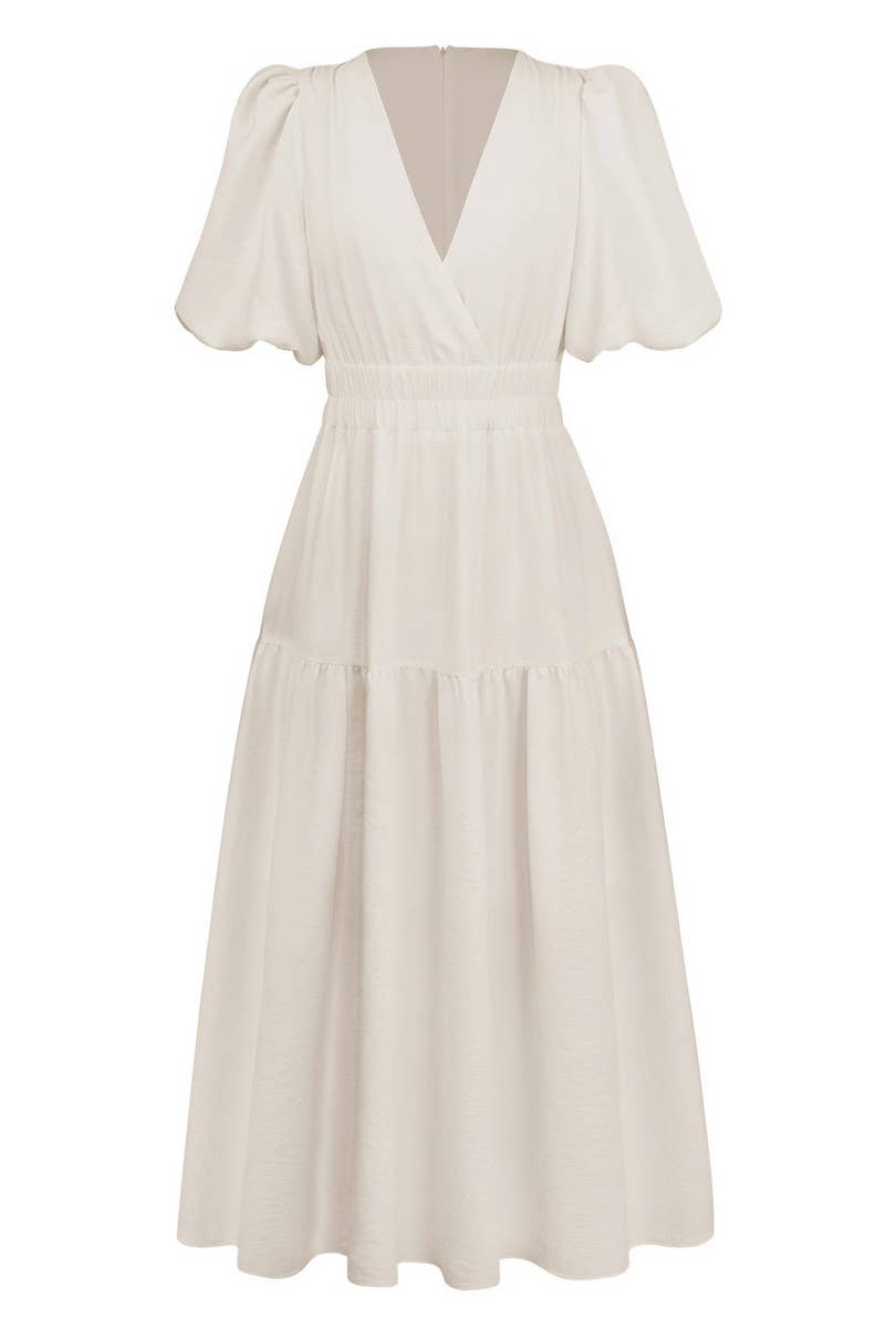 CWDMD6143_SUMMER HIGH-END DEEP V PUFF SLEEVE HOLIDAY DRESS