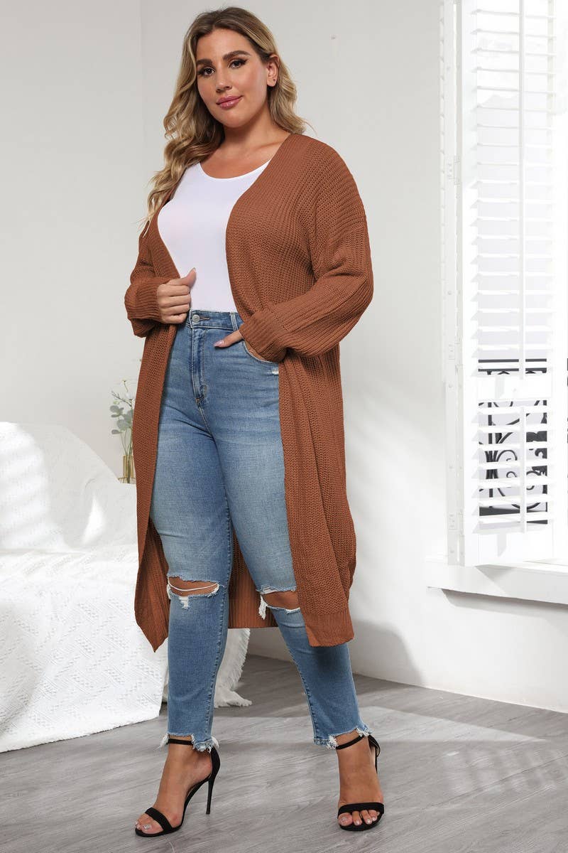 CWOSWL1596_PLUS Size Casual Open Front Long Cardigan Sweater