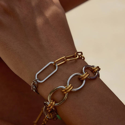 Minimalist Gold-Silver Chain Bracelet in Steel