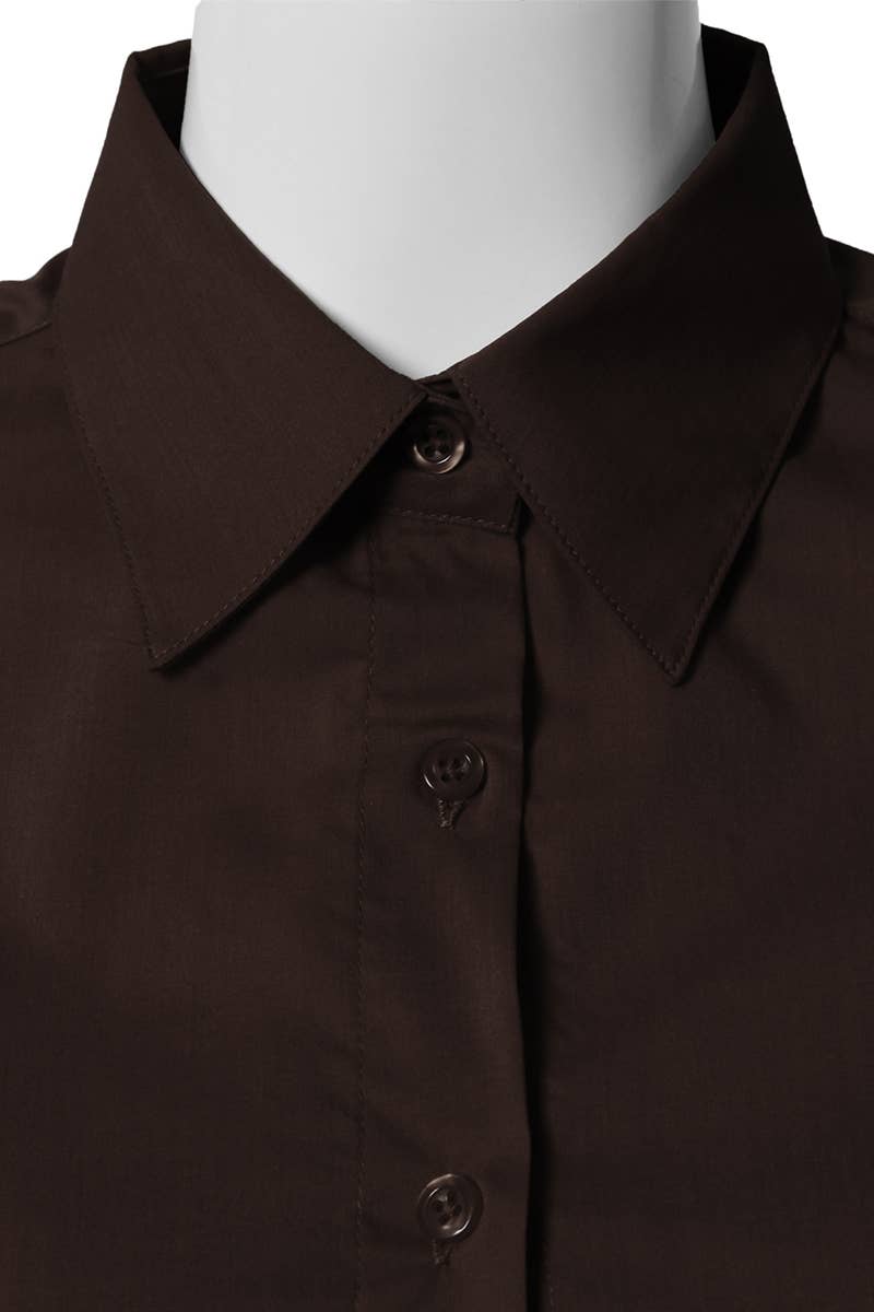 CWTSTS116_Basic Slim Fit Simple 3/4 Sleeve Button Down Shirt