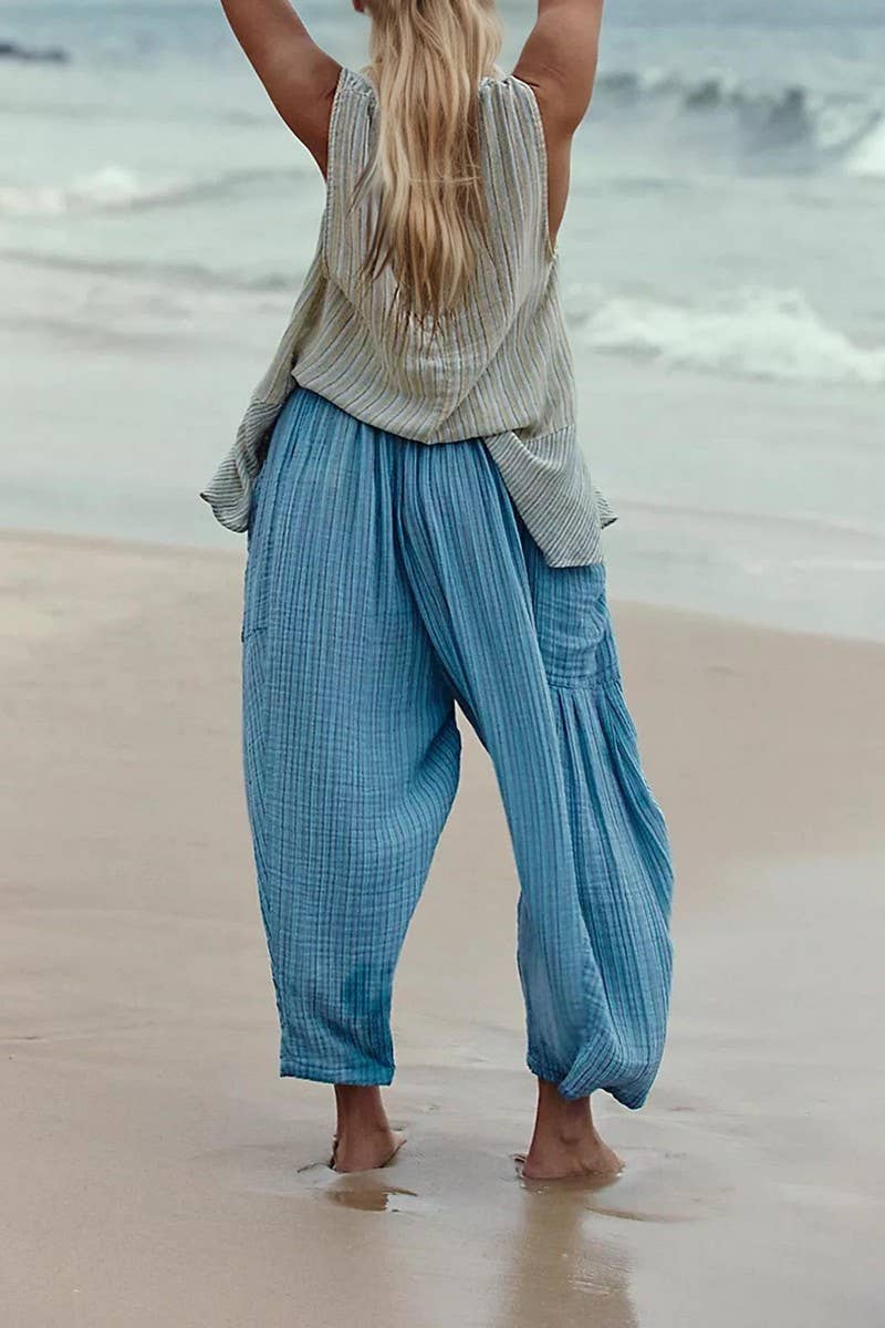 CWBLP01065_2025 SPRING FALL STRIPED ELASTIC WAIST PANTS