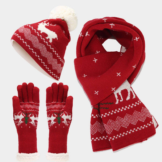 CHRISTMAS HAT SCARF GLOVES THREE PIECE SET_CWAH1595