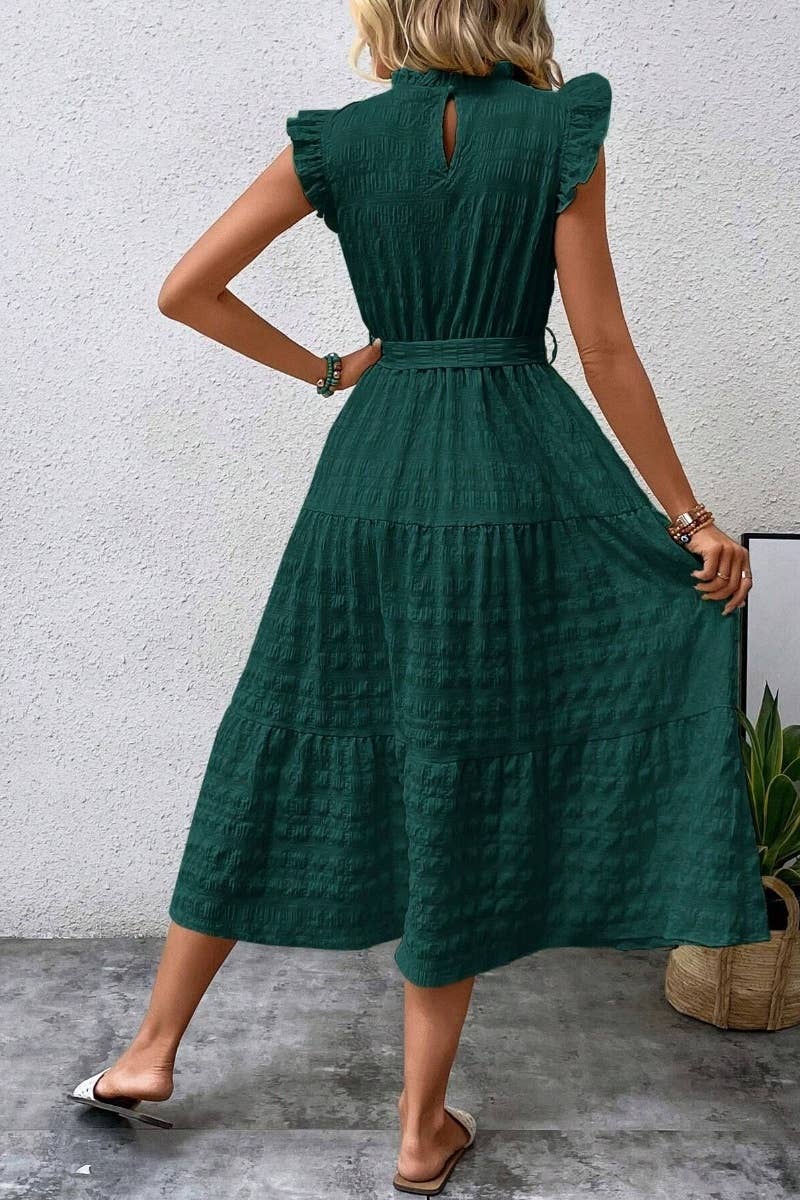 CWDMD2747_SUMMER WOODEN EAR EDGE LACE-UP DRESS LONG