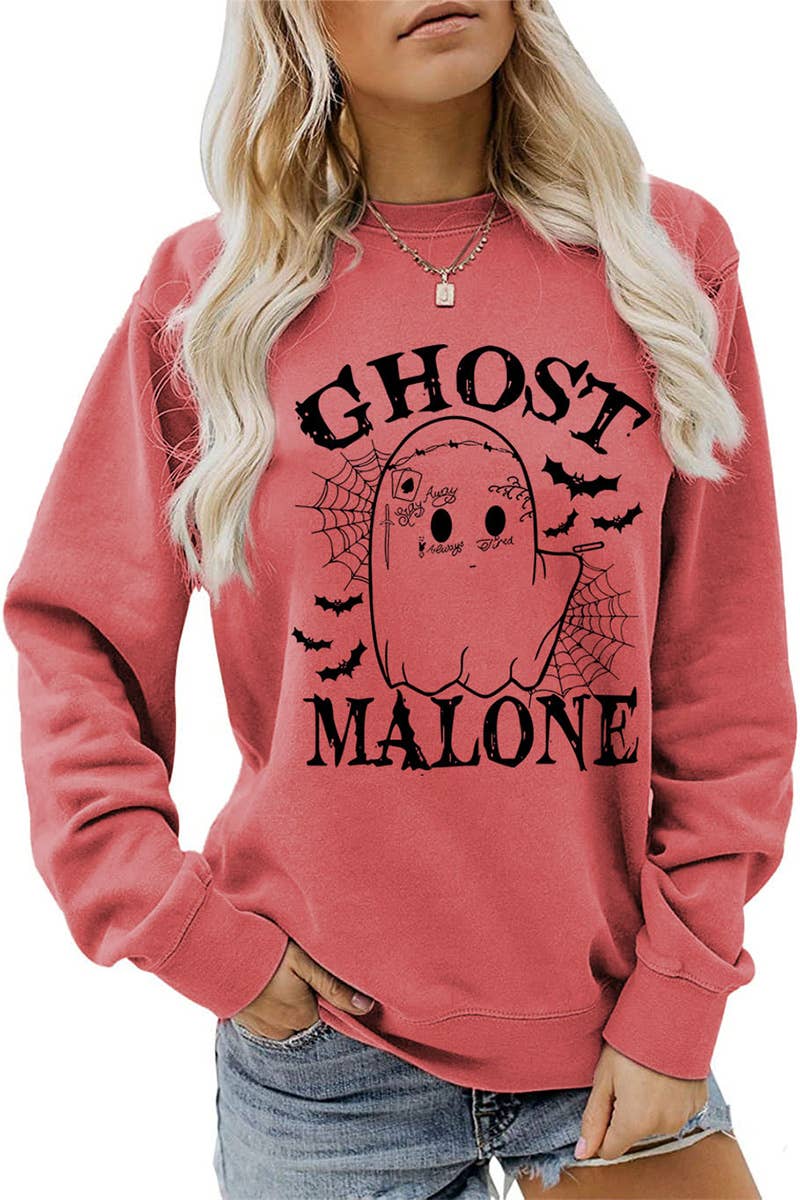 CWTSTL0364_WOMEN HALLOWEEN GHOST MALONE LONG SLEEVE PULLOVER