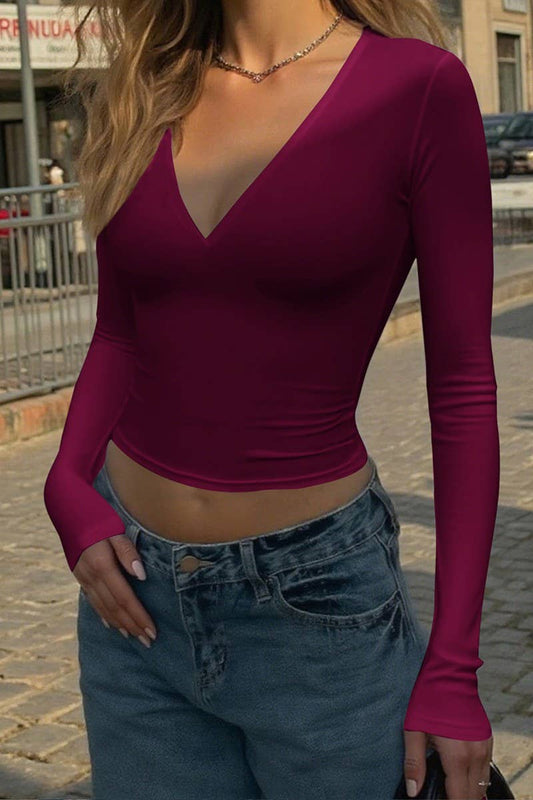 CWTBLL01008_TRENDY SLIM FIT LONG SLEEVE CROP TEE