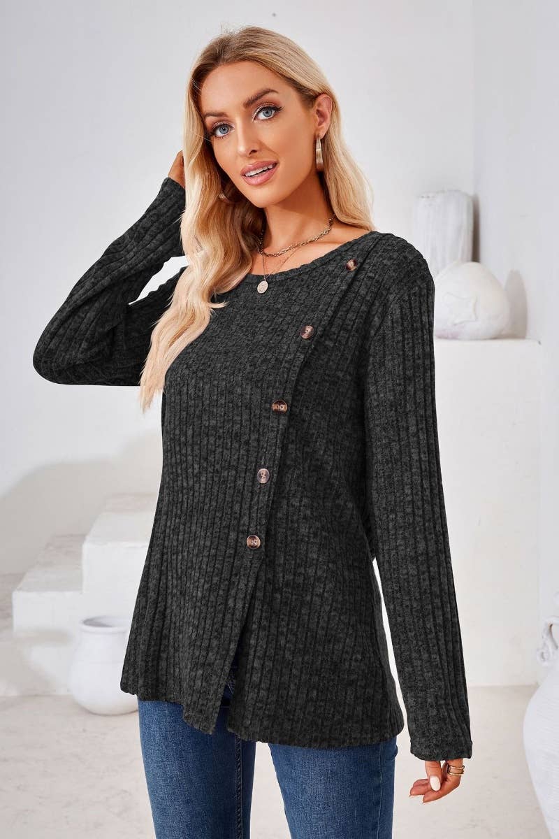 CWOSWL6443_WINTER CREW-NECK LONG-SLEEVED SLIT SWEATER