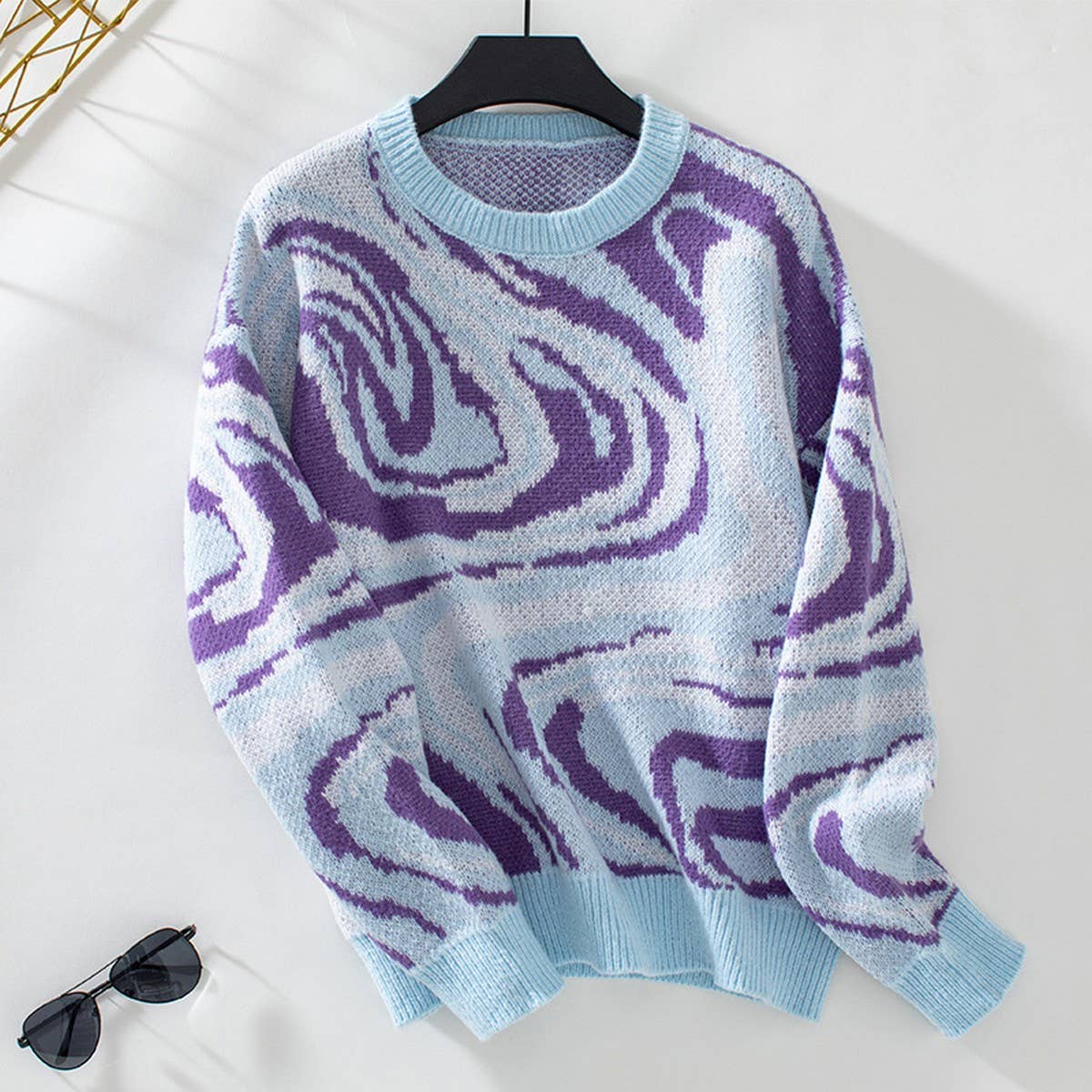 Abstract pattern jacquard Y2K pullover sweater