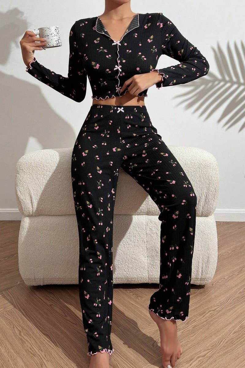 CWSPJ00472_FLORAL PRINT LONG SLEEVE PANTS PAJAMA SET