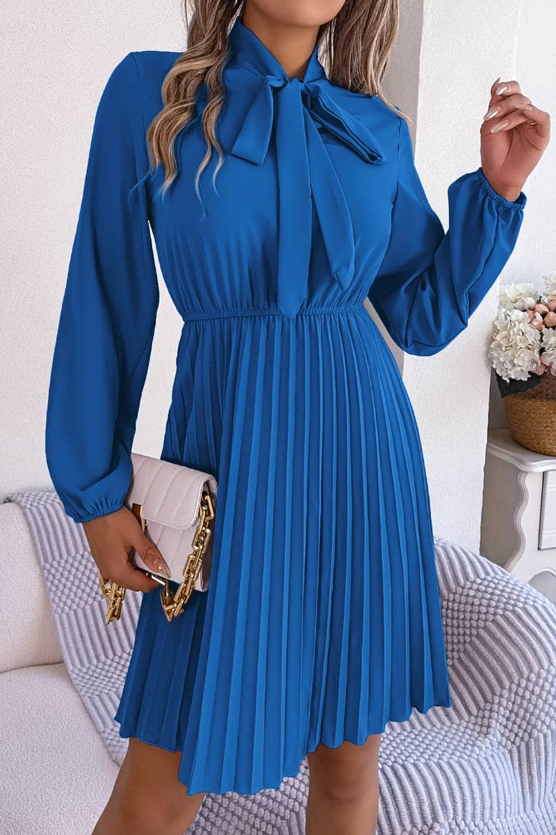 CWDSD4660_SUMMER WAIST LONG SLEEVE PLEATED DRESS SHORT