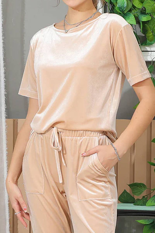 CWTTS679_Velour Crewneck Short Sleeve Casual Pullover Shirts