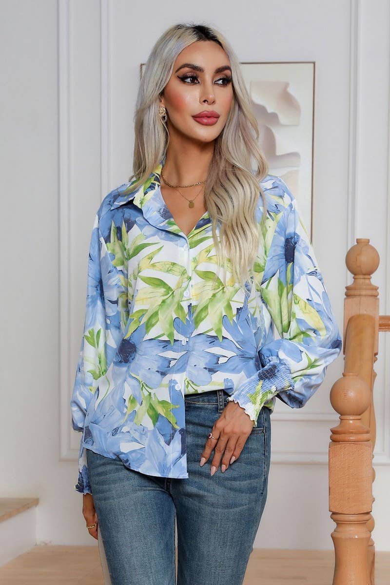 CWTBLL0699_Button Down Casual Long Sleeve Print Top