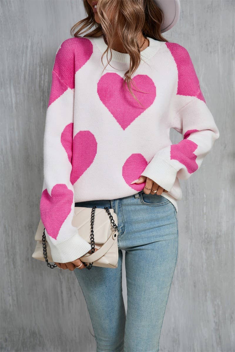 CWOSWL5758_VALENTINE'S DAY ROUND NECK HEART KNITTED SWEATER