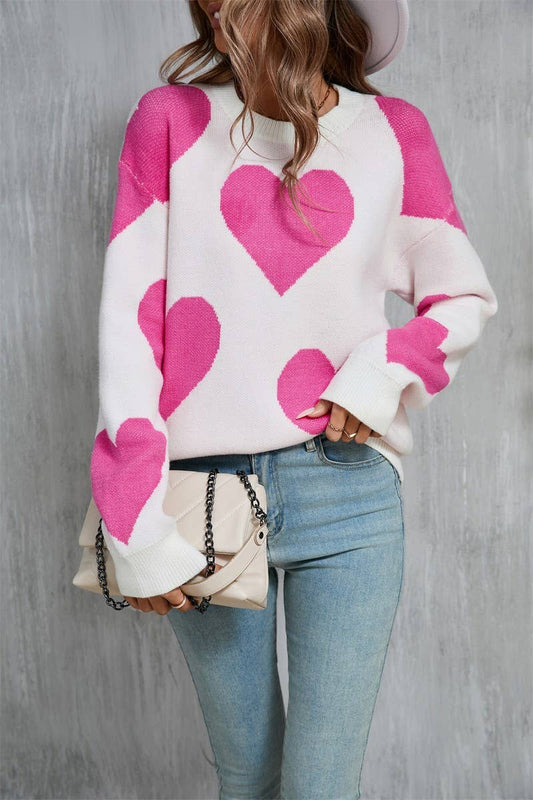 CWOSWL5758_VALENTINE'S DAY ROUND NECK HEART KNITTED SWEATER