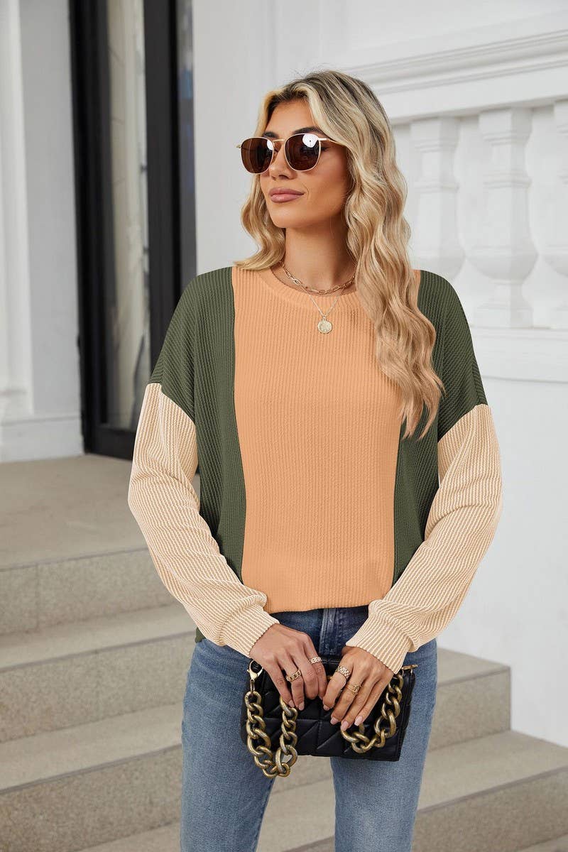 CWTBLL3666_FASHIONABLE LOOSE THREAD SPLICING T-SHIRT