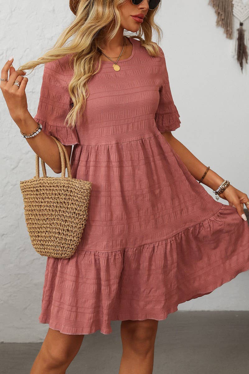 CWDSD7260_SOLID COLOR LOOSE CASUAL SHORT-SLEEVED DRESS