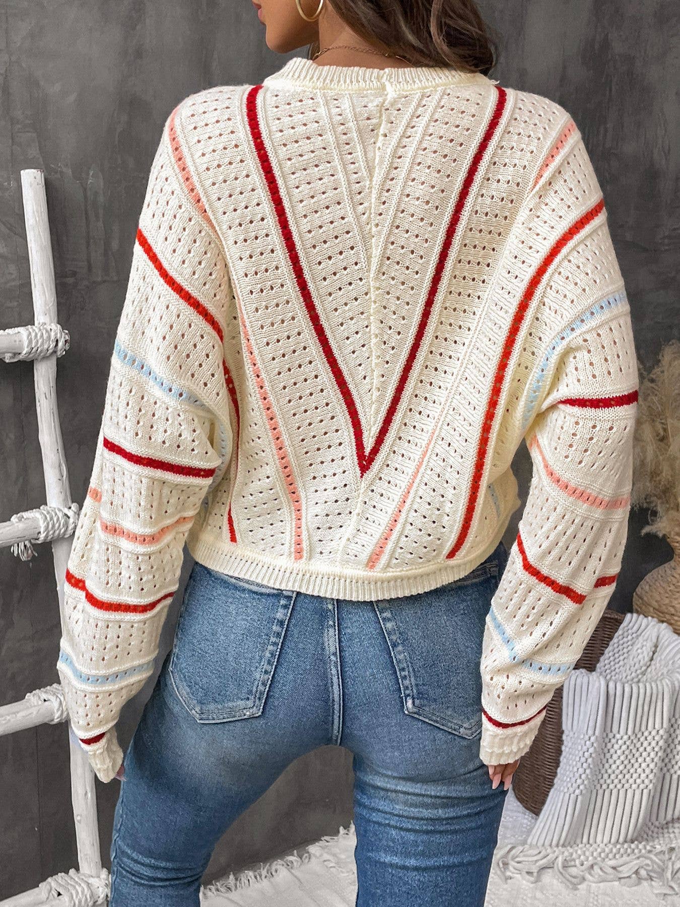 COLORFUL STRIPED CREW NECK PULLOVER SWEATER