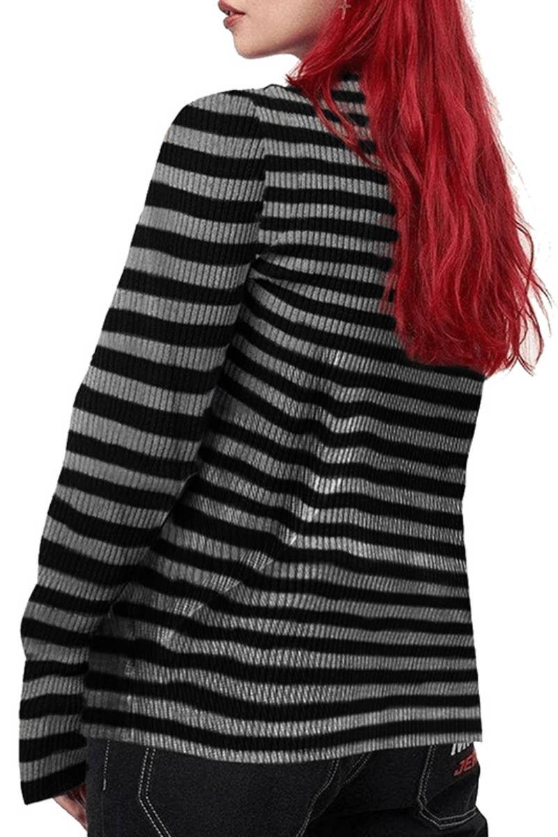 CWOSWL5169_CREW-NECK STRIPED COMMUTER LONG-SLEEVED SWEATER
