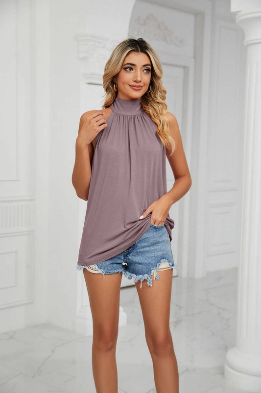 CWTTSL0233_Halterneck Back Tied Sleeveless Knit Top