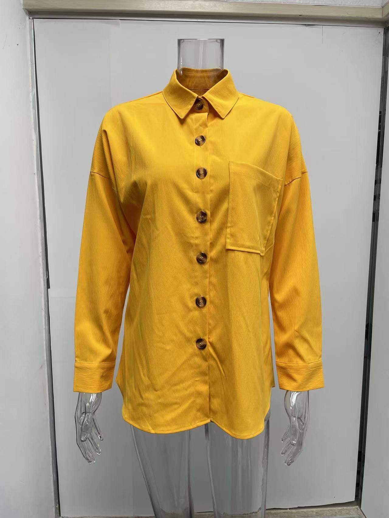 BAT-SLEEVED CASUAL SOLID COLOR LONG-SLEEVED SHIRT