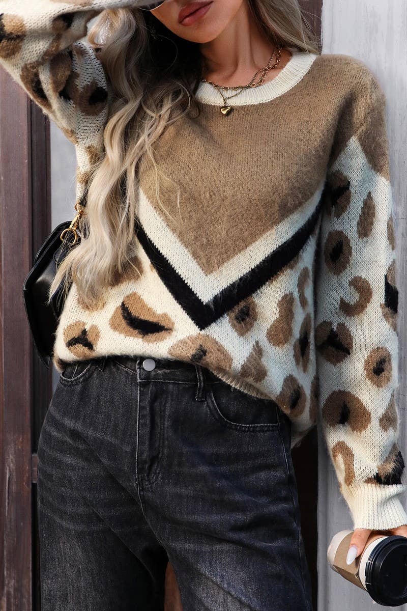 CWOSWL6953_FUZZY LEOPARD PRINT KNIT PULLOVER SWEATER