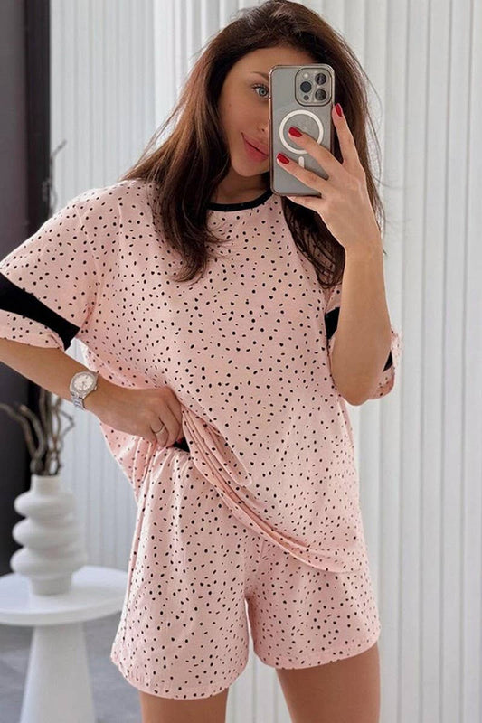 CWSPJ0377_PRINTED POLKA DOT SHORT SLEEVE SHORTS PAJAMA SET