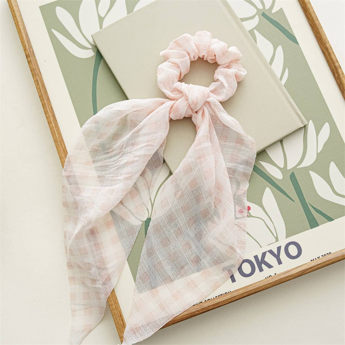 SMALL FRESH FLORAL PLAID RIBBON HAIR TIE_CWAHA1084