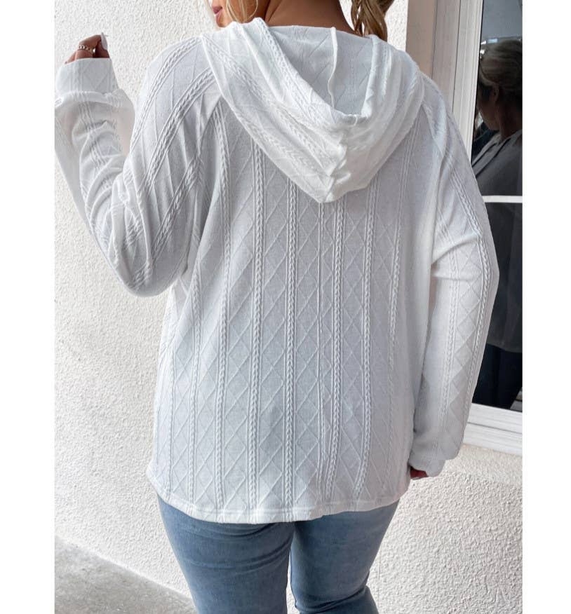 Casual jacquard patch loose hooded sweatshirt