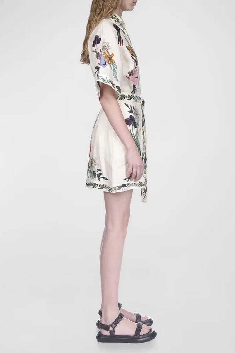 CWSS1241_FLORAL PRINT TIE SHORT SLEEVE CASUAL DRESS