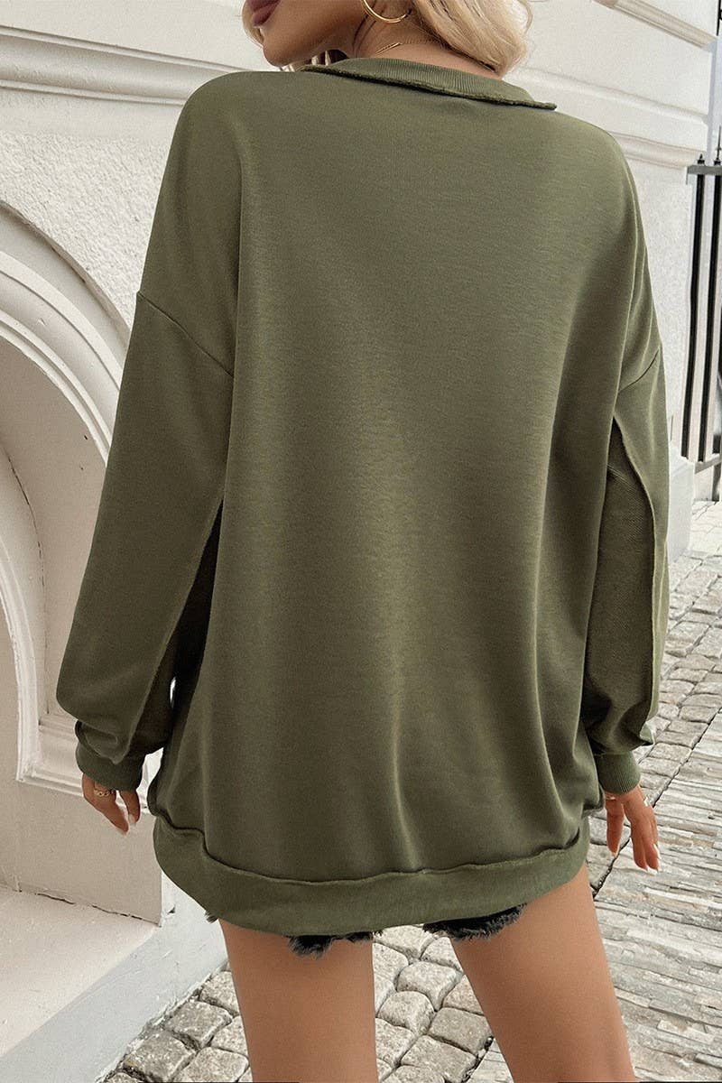 CWTBLL2789_LOOSE SOLID COLOR BUTTON LONG SLEEVE SWEATSHIRT