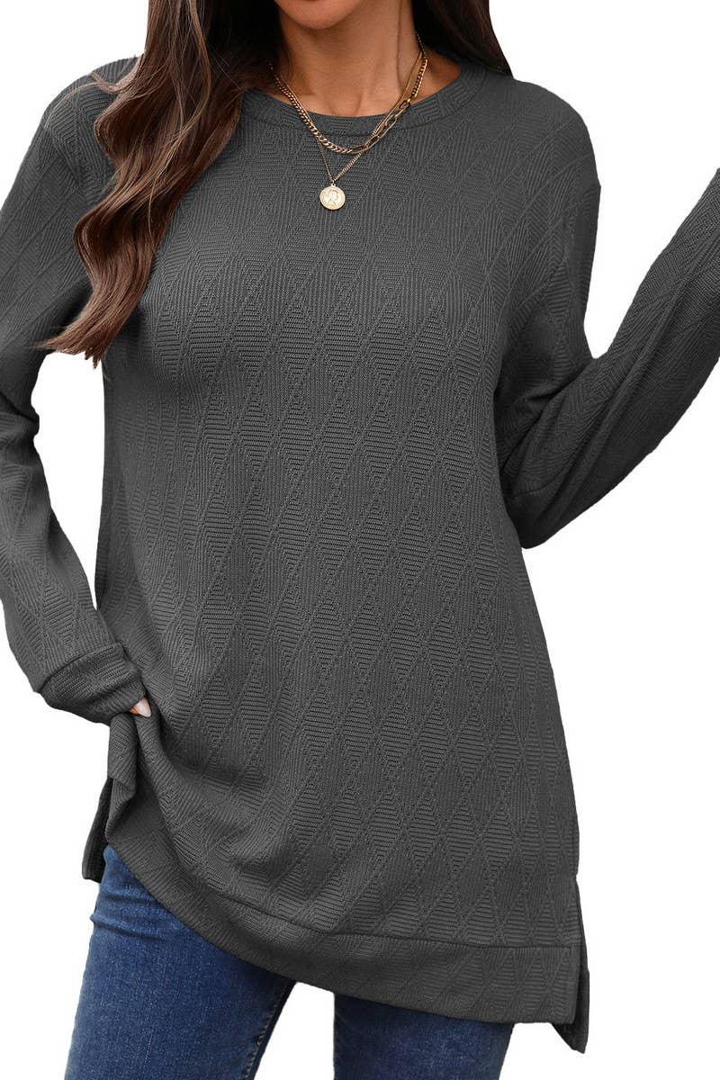 CWTBLL01293_CREW NECK SOLID KNIT LONG SLEEVE LOOSE TOP