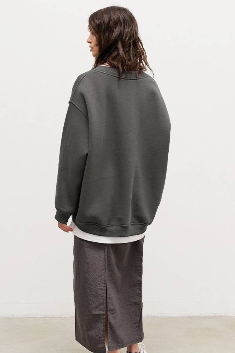 CWTBLL1668_SOLID COLOR LOOSE CREW NECK LONG SLEEVE HOODIE