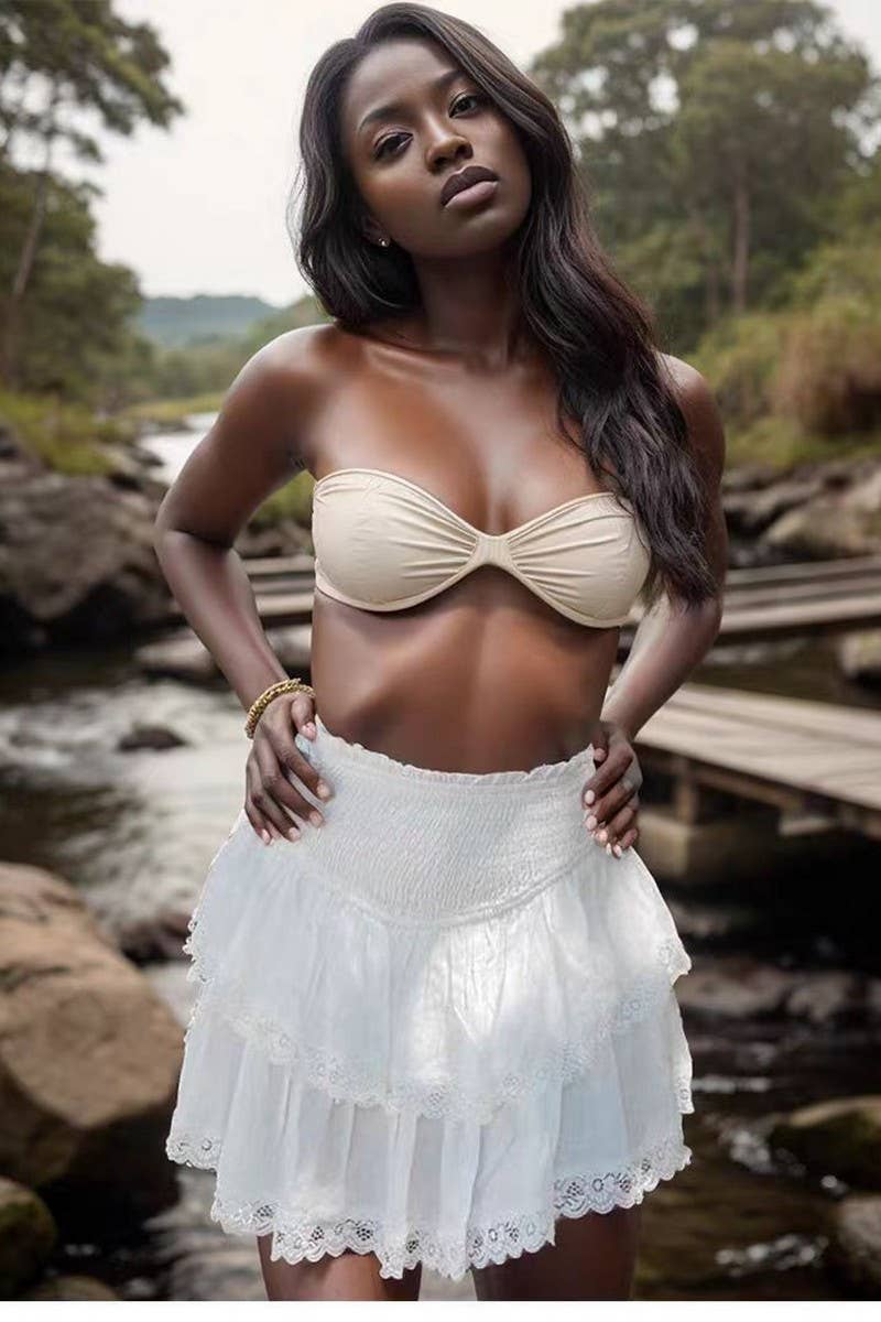 CWBSS0487_HIGH WAIST PLEATED PUFFY LACE MINI SKORT