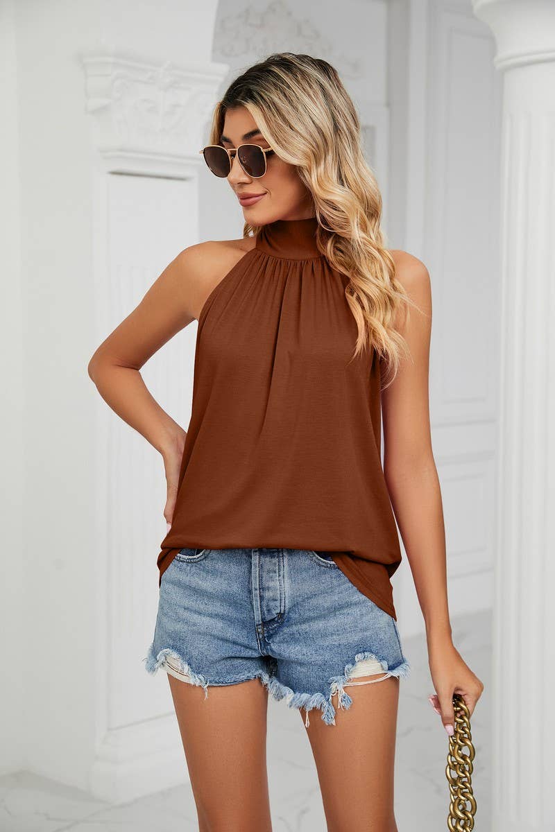 CWTTSL0233_Halterneck Back Tied Sleeveless Knit Top