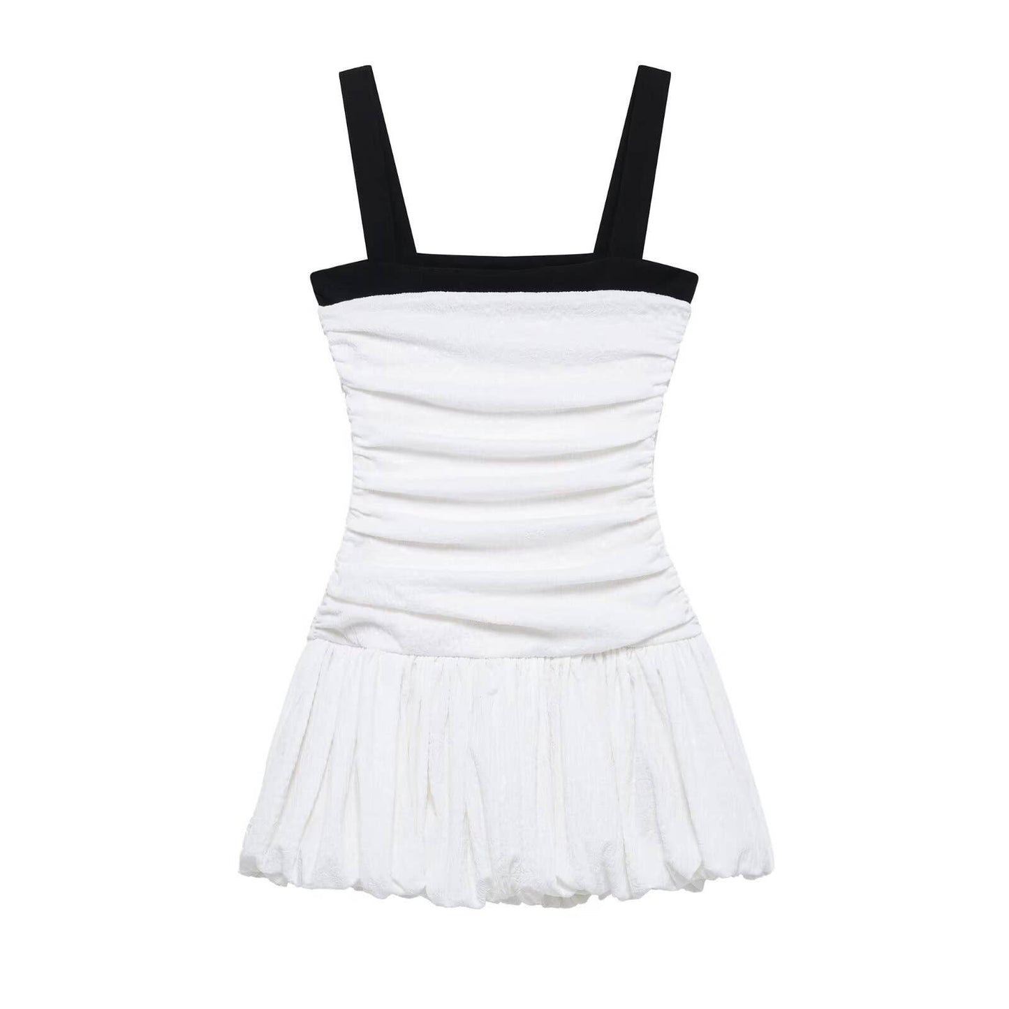 Contrast color one line collar short dress