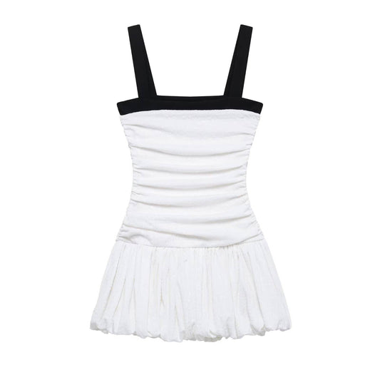 Contrast color one line collar short dress