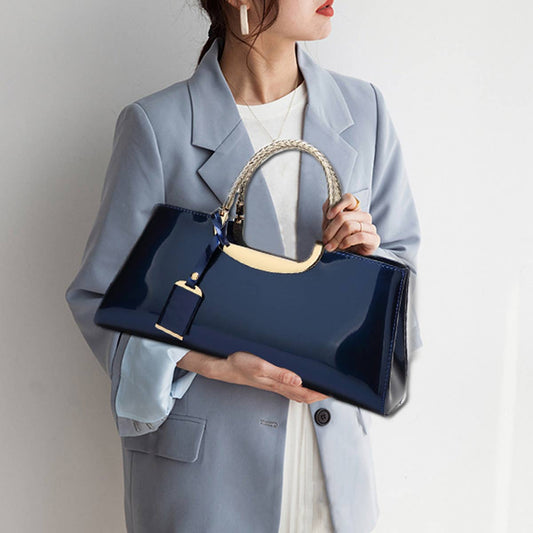 FASHIONABLE EVENING GLOSSY PATENT LEATHER TOTE_CWAB2635