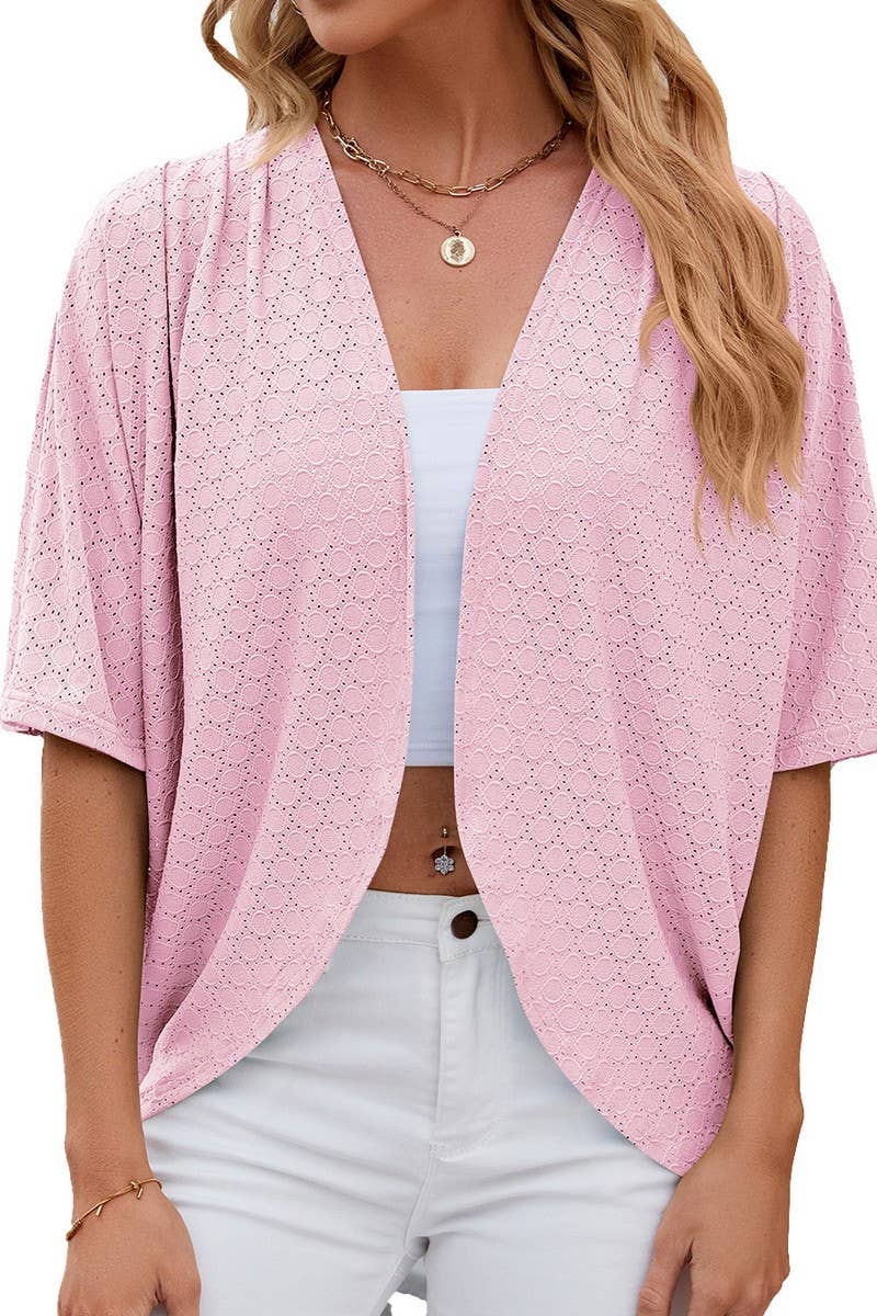 CWOCAS0036_SOLID COLOR CIRCLE SHORT SLEEVE CARDIGAN