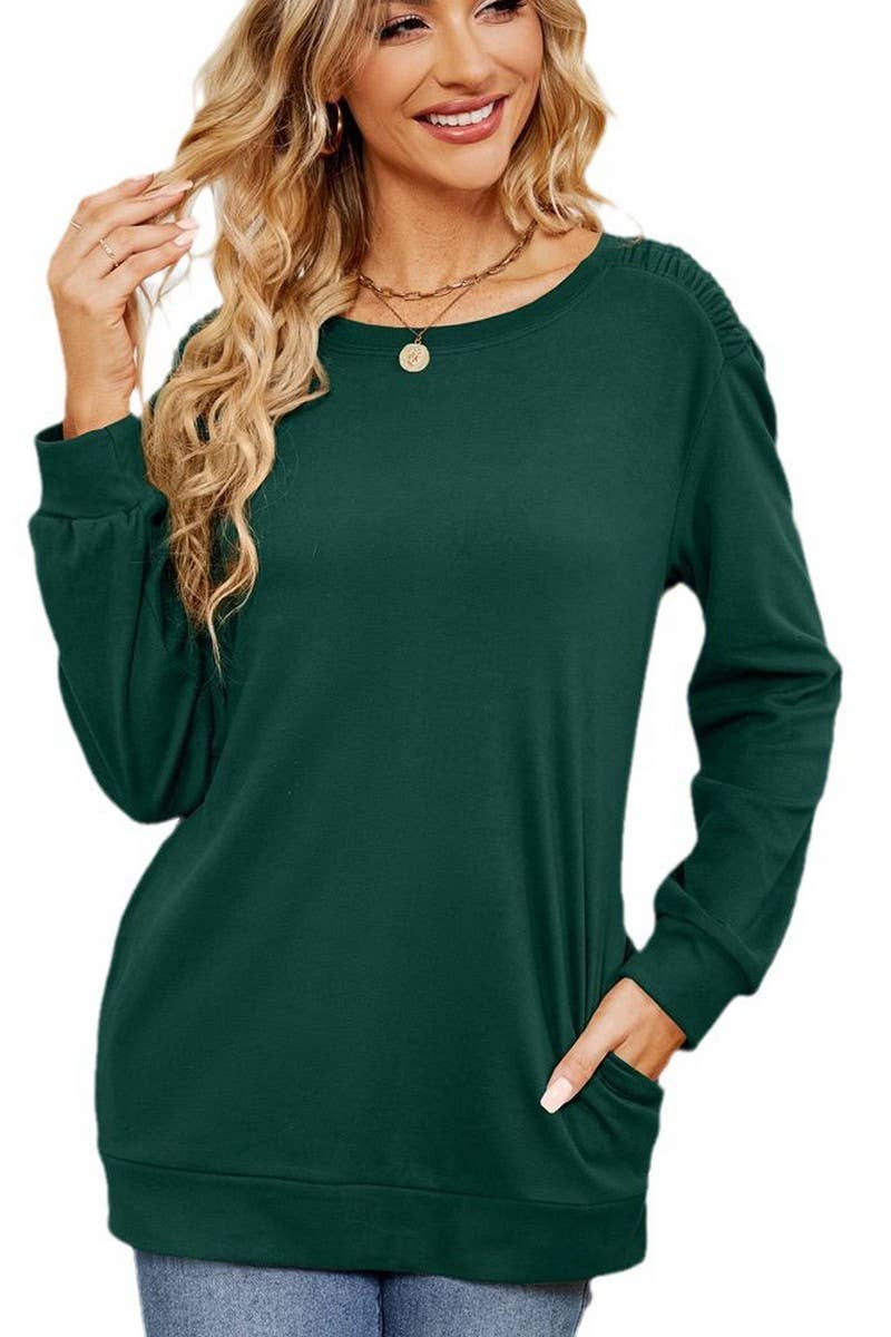 CWTBLL2384_SOLID COLOR ROUND NECK LONG SLEEVE POCKET T-SHIRT
