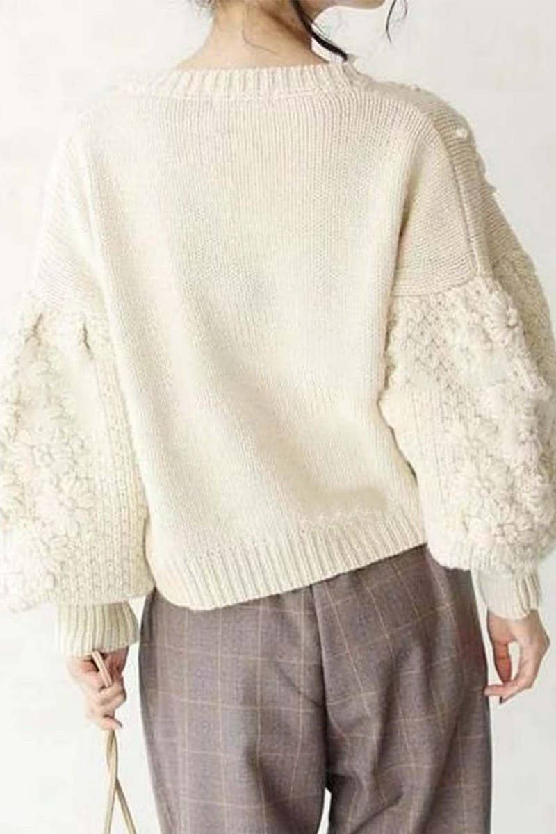 CWOSWL6960_EMBROIDERED 3D DAISY PULLOVER KNIT SWEATER