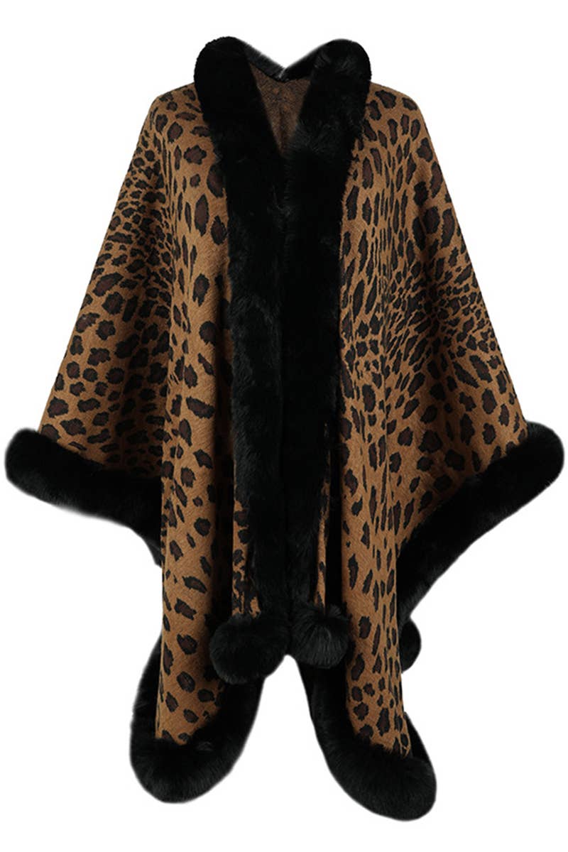 CWOCAL0348 Faux Fur Cape Open Front Cardigan Sweater