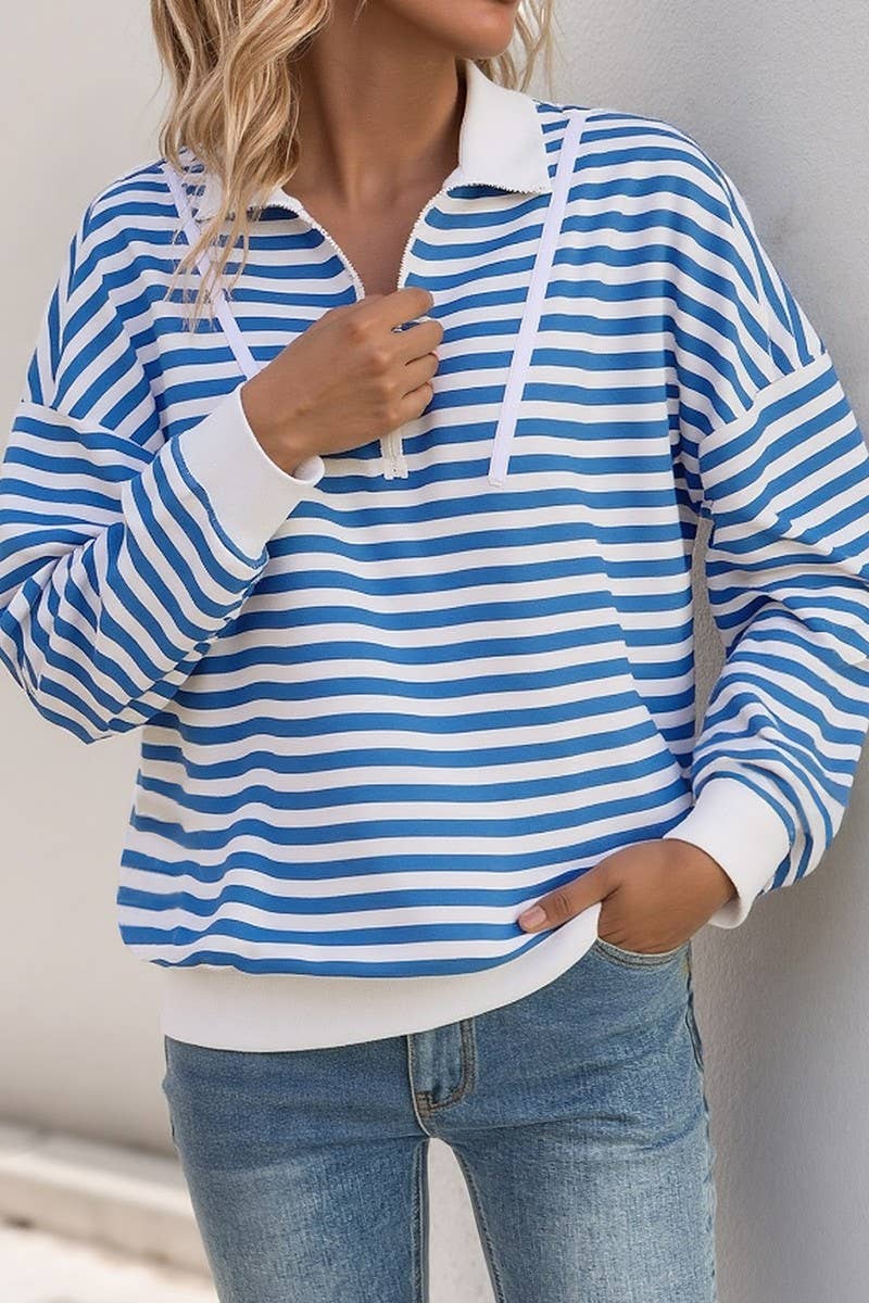 CWTBLL00752_STRIPED CASUAL POLO NECK ZIP-UP SWEATSHIRT