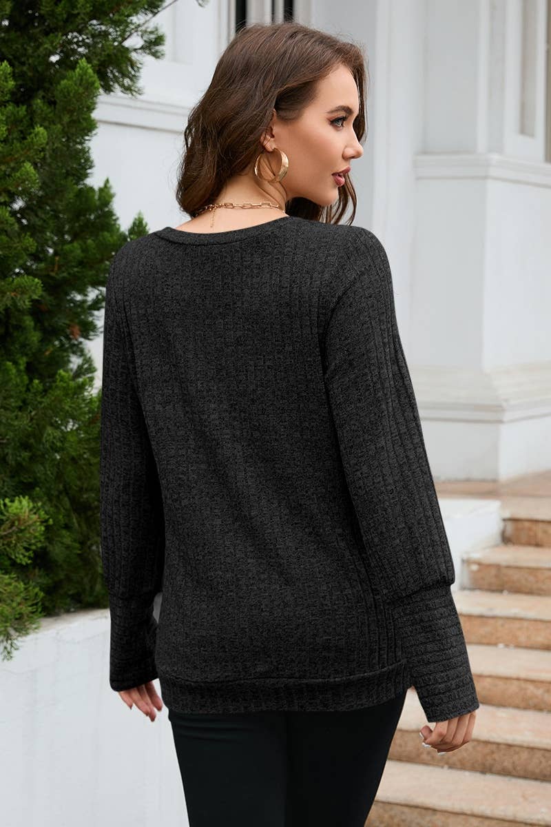 CWOSWL6358_STYLISH SLIM V-NECK LONG SLEEVE SWEATER