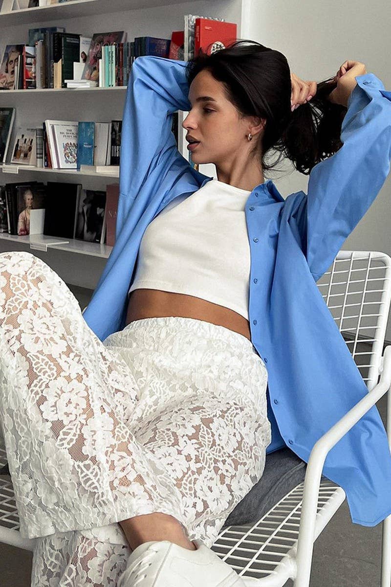 CWBLP894_SEE-THROUGH LACE SEXY WIDE-LEG TROUSERS