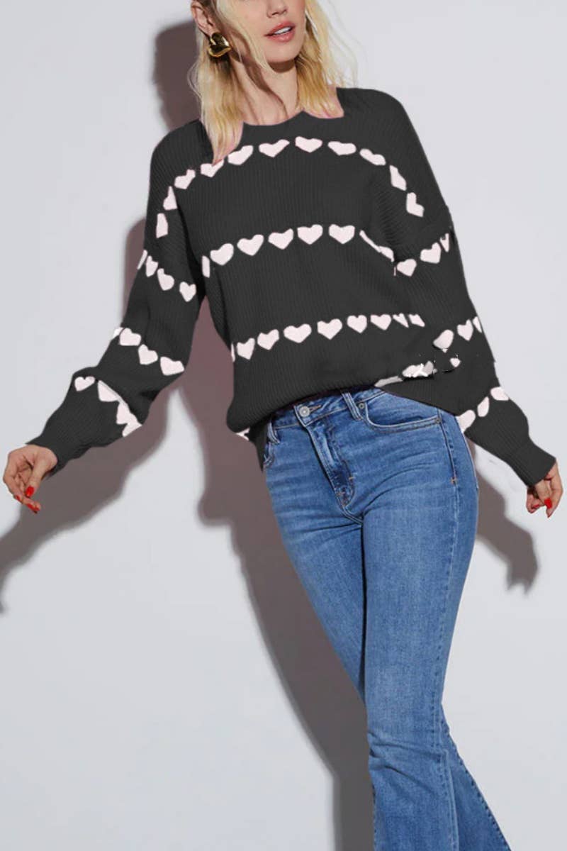 CWOSWL5881_FASHION KNIT LOVE LONG-SLEEVED SWEATER