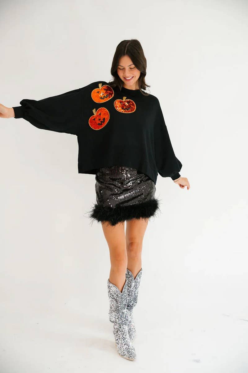CWTBLL01231_HALLOWEEN PUMPKIN SEQUIN LOOSE SWEATSHIRT