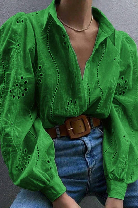 CWTDSL0116_SINGLE BREASTED CUTOUT LONG SLEEVE SHIRT TOP