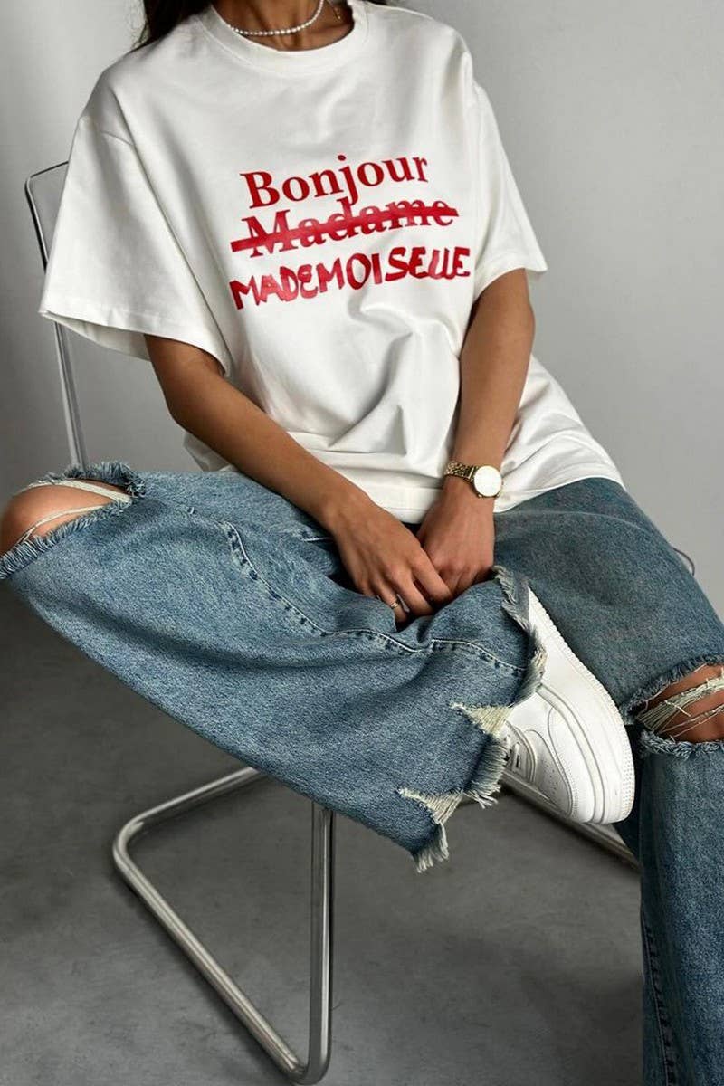 CWTTS1274_ROUND NECK LETTER PRINT LOOSE T-SHIRT TOP