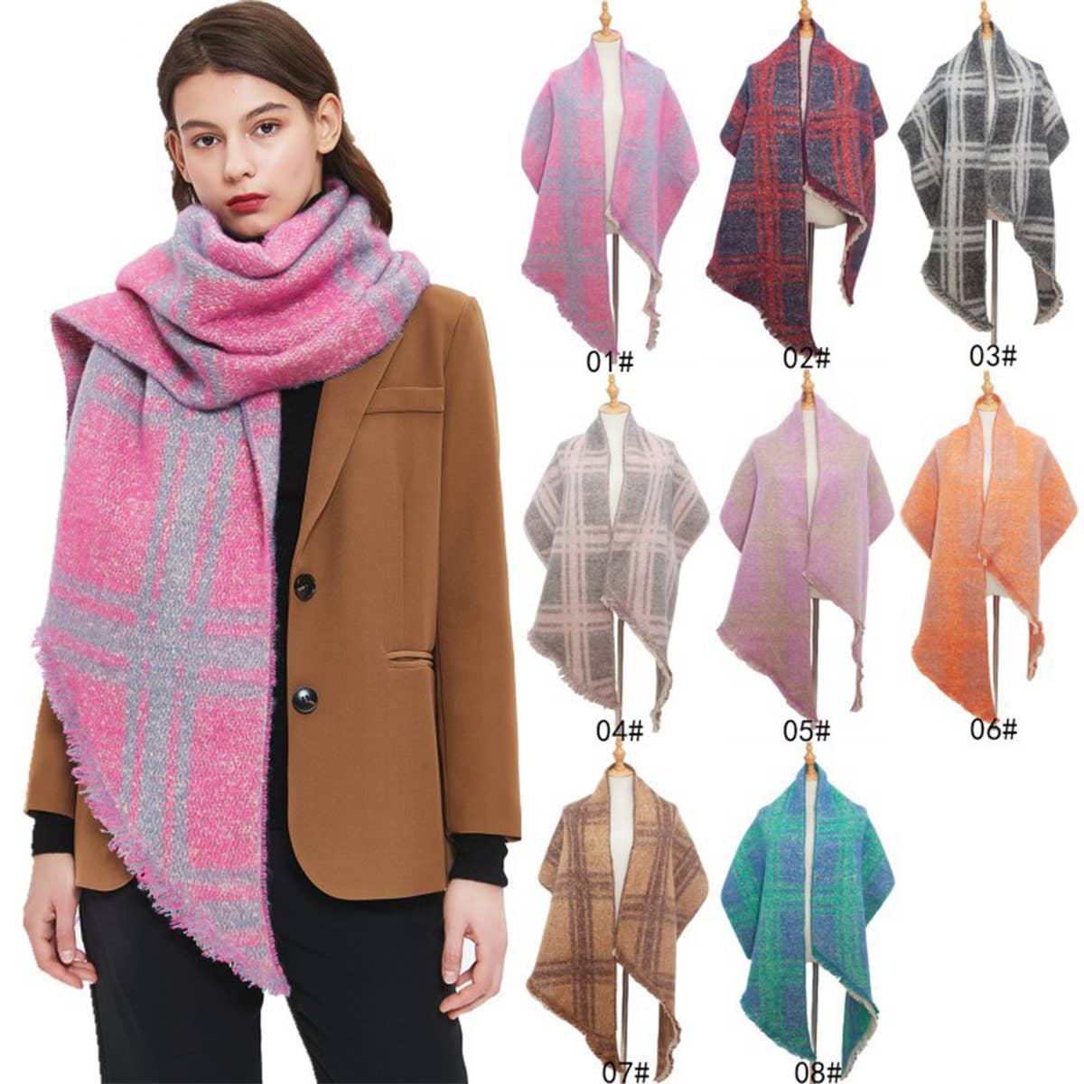 Jacquard Grid Angled Scarf ? Winter Loop Yarn Wrap